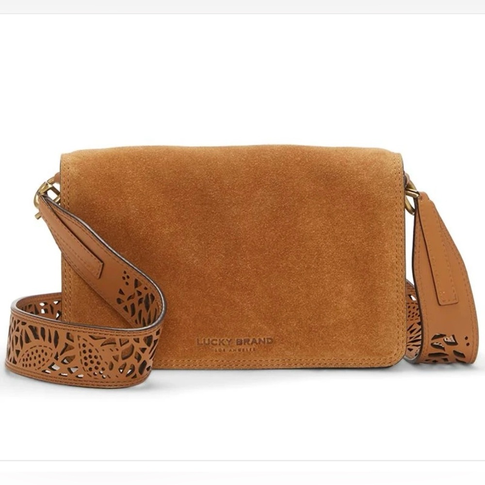 LUCKY BRAND Cysi Suede Crossbody Bag in Topanga Tan NEW